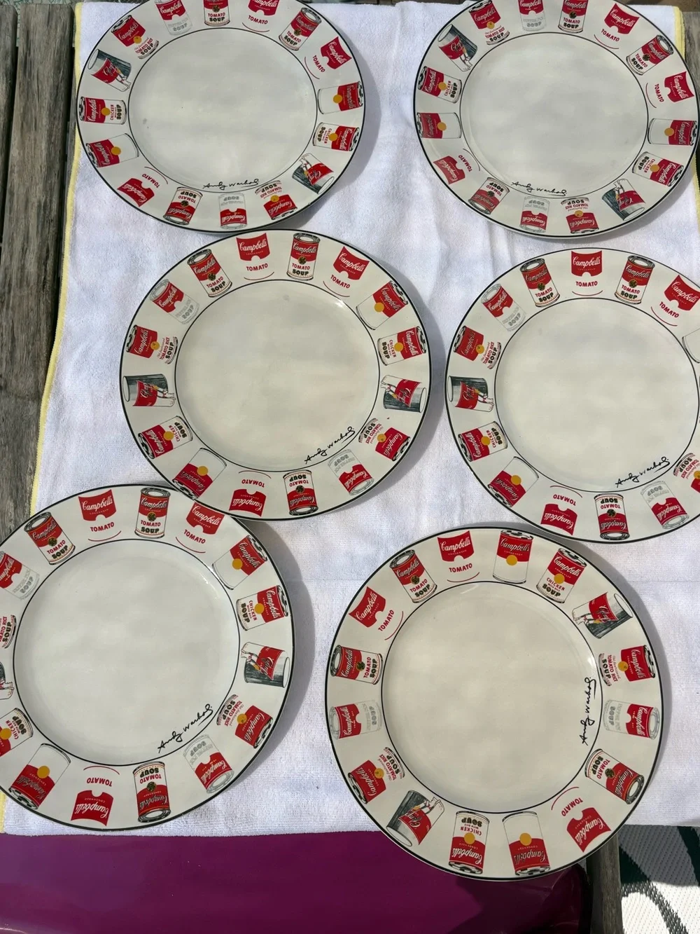 Set of 6 ANDY WARHOL POP ART CAMPBELL’S SOUP Cans 10.5” White Dinner Plate BLOCK
